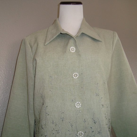 Vintage Miranda K Jacket. Button Front Embroidered Lite Green sz 12P - Picture 2 of 6